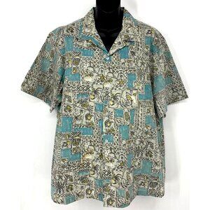 Nui Nalu Men Hawaiian Shirt Size Large Gray Floral Short Sleeve Button Up Aloha